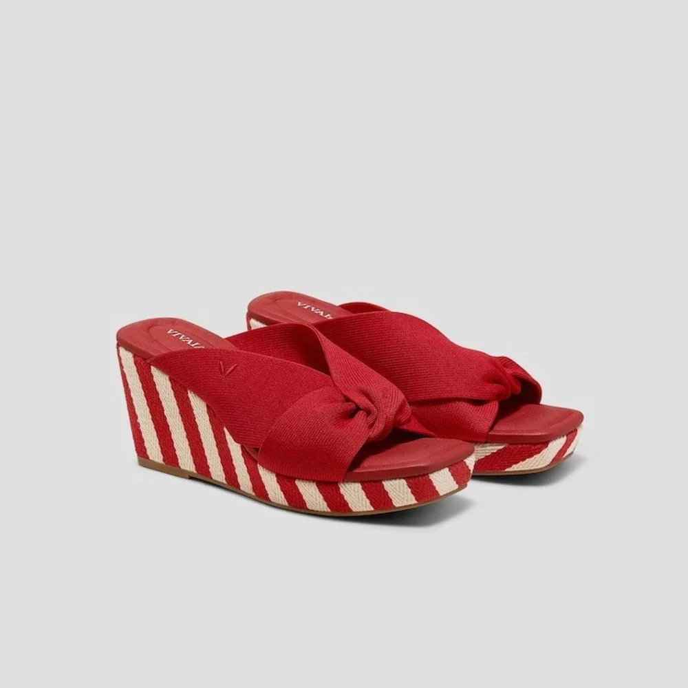 Vivaia‎ Red & White Striped Knot Wedge Platform Sandals Slides EU/39.5 US/8.5